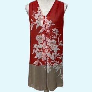 MSSP sleeveless dress . V neck , beige/coral. Sz xs